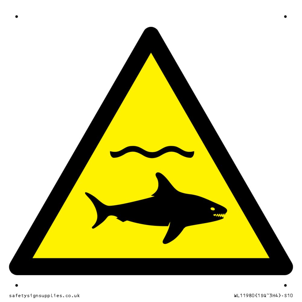W054 Warning: Sharks Sign - 100x100mm - S10