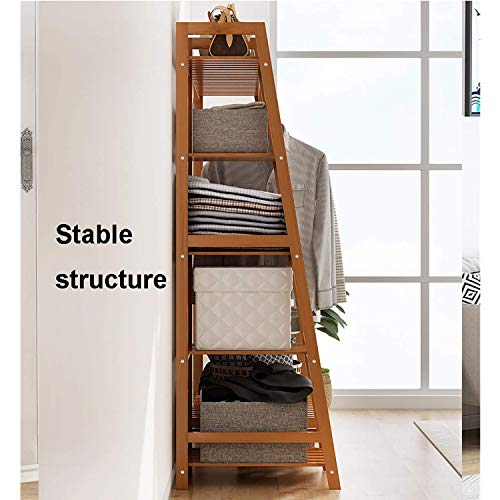 Image of LEOPAX Bamboo Coat /Clothing /Garment Rack /Freestanding Storage with 5-Tier Shelf (110 x 40 x 140cm, Natural)