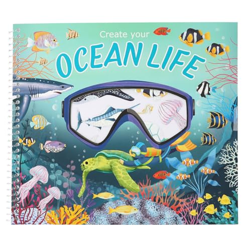 Depesche 13600 CREA tu Vida oceánica - Libro para Colorear con 16 páginas preimpresas para Crear Mundos submarinos, Set Incl. 4 páginas de Pegatinas de Peces