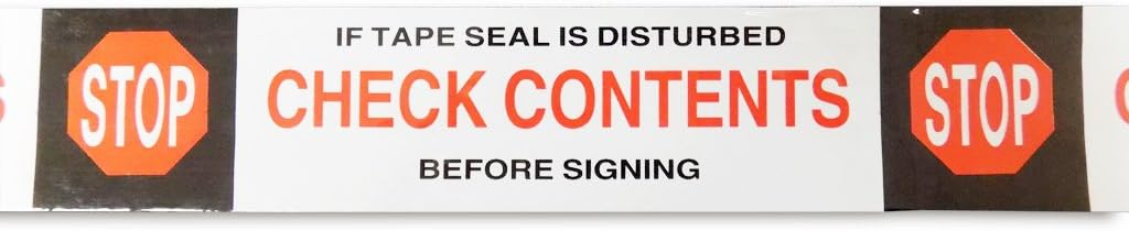 T.R.U. PP20S-W Pre-Printed White Carton Sealing Tape with Red and Black Lettering - "Stop/Check Contents" Acrylic Water Based Adhesive, 2 in. x 1000 yds in Length, 2mil (Pack of 1)