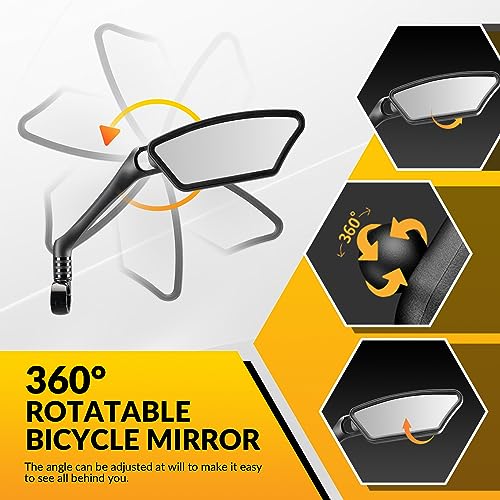 ROCKBROS Bike Mirrors 360°Rotation Bicycle Handlebar Mirrors Adjustable Cycling Rear View Mirror Stainless Steel Bike Side Mirrors for Mountain Road Bike Motorcycle - Image 2