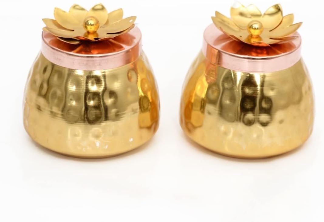 Kalakriti Hammered Gold Copper Finish Dryfruits Jar with Lid| Storage Containers for Coffee Bean Loose Leaf Tea Sugar seasoning | Dining Table Decor/Parties| Indian Diwali Gift (Set of 2, 4x4 inch)