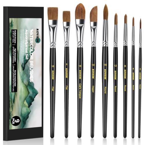 Image of 9Pcs Watercolor Paint Brushes Set for Adult Artists | Round, Dagger, Cat Tongue Brushes, for Watercolor, Gouache, Ink Painting, Professional Art Painting Supplies