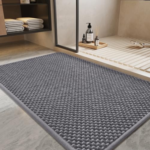 PADOOR-Bath Mat-Super Absorbent Chenille Bathroom Mats-Rubber Backed Bath Mats for Bathroom Non Slip, Machine Washable Bathroom Rugs Front of Bathtub,Shower Room,Sink-17×28, Grey&Darkgrey Da