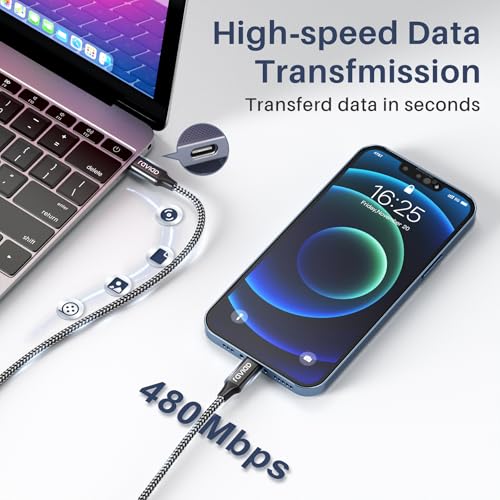 RAVIAD USB C auf Lightning Kabel [2Pack 1M], iPhone Ladekabel MFi Zertifiziert Power Delivery Nylon USB C Lightning Kabel für iPhone 14/13 Pro Max/12 Pro Max/12 Mini/11 Pro/X/XS/XR/SE- Schwarz 6