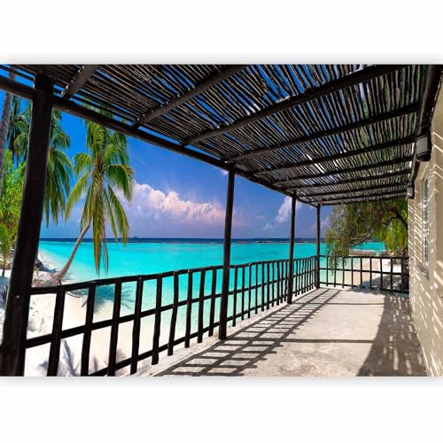 artgeist Wall Mural Tropical Island 193x138 in - Peel and Stick Self-Adhesive Wallpaper Removable Large Sticker Foil Wall Decor Print Picture Image Design Palm Tree Beach Sea Window View c-C-0144-a-a