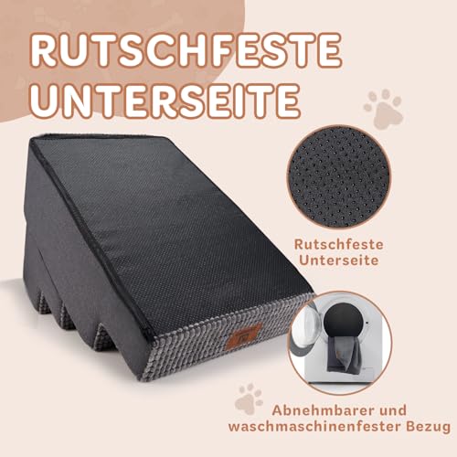 Sytopia Hundetreppe Große Hunde 4 Stufen Hoch, Hundetreppe für Bett Sofa 50cm, Haustiertreppe waschbar, hochdichter Schaumstoff, für verletzte ältere Hunde (46cm Höhe, Grau)