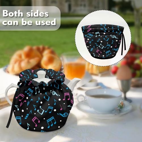 Image of Music Notes Show Window Teapot Cozies, Heat Preservation Teapot Dust Cover with Drawstring Creative Kitchen Tea Pot Cover, Home Kitchen Table Hotel