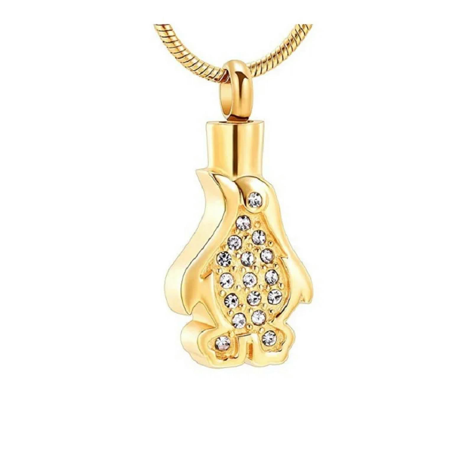 Collier urne pingouin pour cendres - Gardez l'etre aime pres de votre coeur avec ce bijou dore