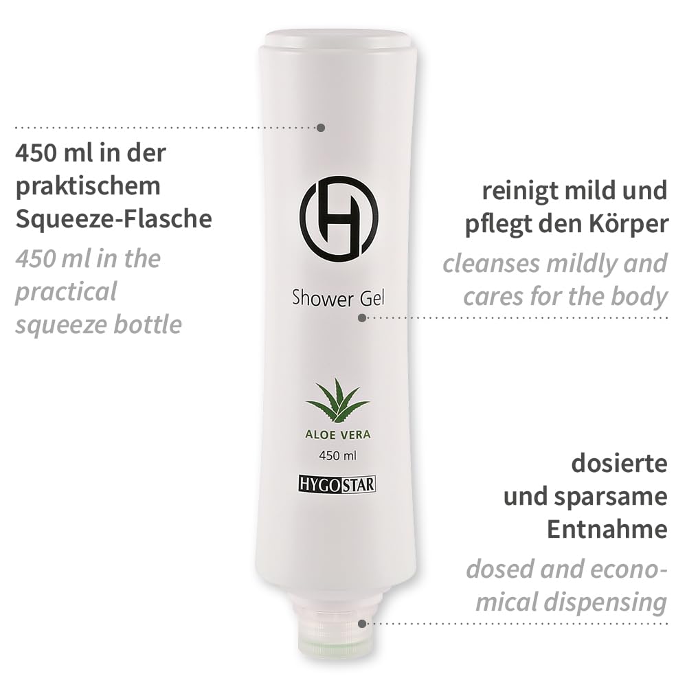 FRANZ MENSCH 20 Stück Hygostar Shower Gel | Flasche Squeeze, weiß, V: 450ml, L: 6cm, B: 6cm, H: 23cm, Karton, Hotel-Duschgel, Hotel Einweg Duschgel, Hotelkosmetik