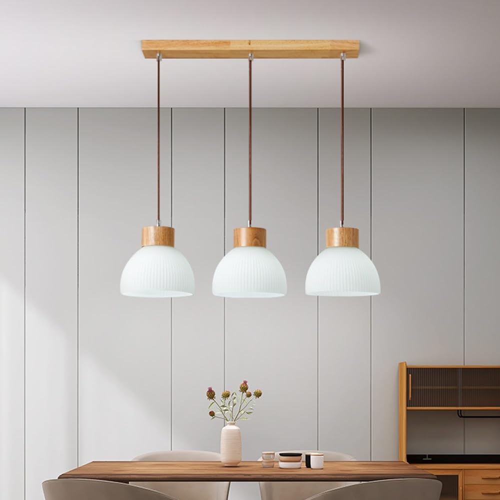 Lampa wisząca nordycka z 3 światłami, latarnia do wnętrz, drewniana lampa sypialni, jadalni