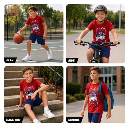 Image of Pro Athlete Active Boys Short Sets - 2 Piece Performance Crewneck Short Sleeve T-Shirt and Shorts Boys Athletic Sets (8-16)