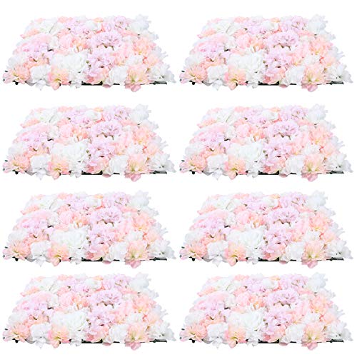 Bazargame 8 Pièces Panneau Mural Fleurs 60cm X 40cm Fleur Mur Panneau De Fleurs Artificielles Rose Blanc Soie Rose Faux Fleur Panneau Mur Florale (8 Pièces Rose)