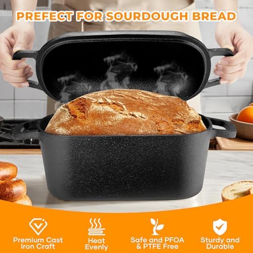 Oval Dutch Oven for Bread Baking, Pre-seasoned Bread Oven for Sourdough, Even Heat Distribution Sourdough Baking Pan, 3.6Qt - Thumbnail 4
