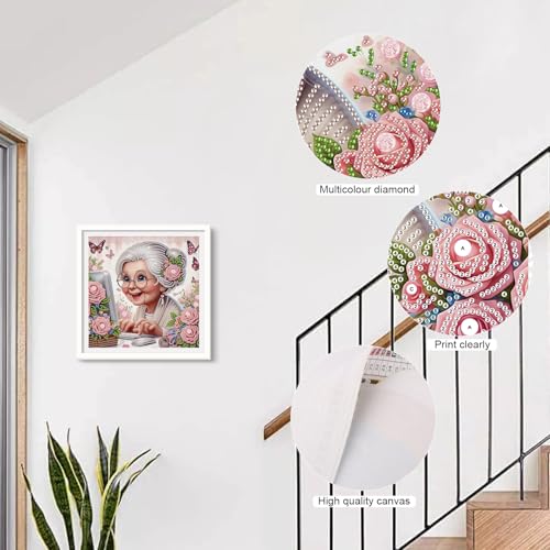 Image of AiYuanzsh 5D Special Shape Diamond Art Kits for Beginners, Lovely Grandma Diamond Art Painting Kits for Adults, Crystal Rhinestones Diamond Art Painting for Home Wall Decoration Gift 12x12 inch