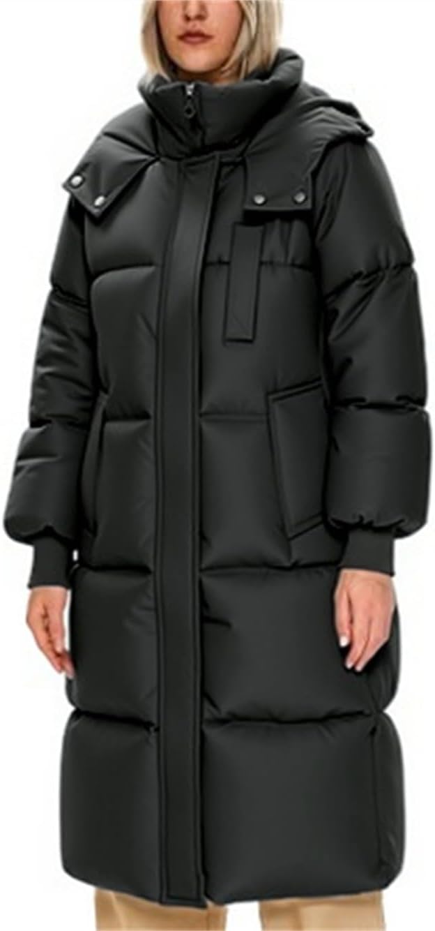 Long Puffer Jacket for Women Hooded Quilted Jacket Padded Warm Winter Thick Coat with Pockets - Image 4