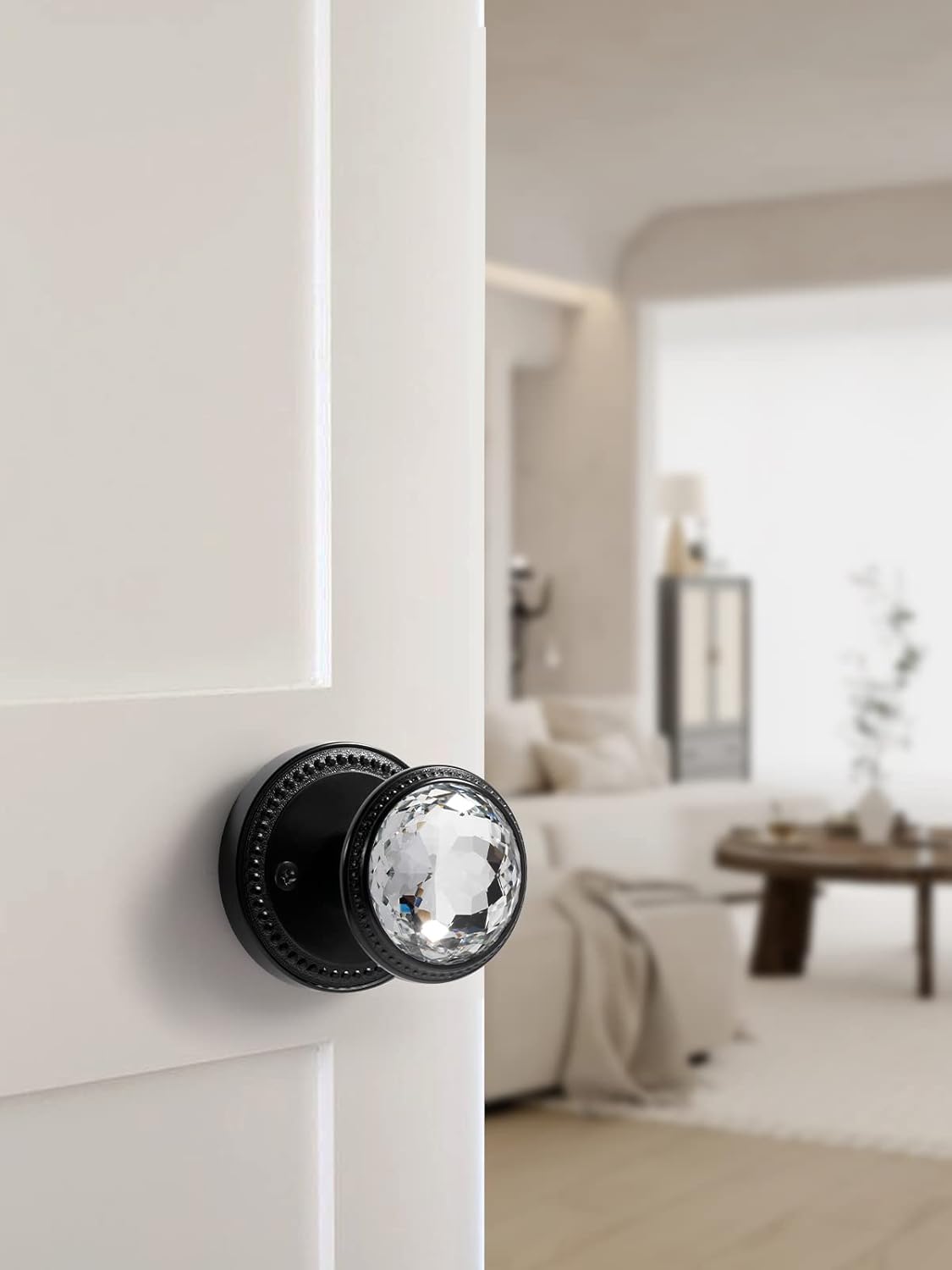 1 Pack Black Door Knobs Crystal Door Knob Passage Door Knob for Hall and Closet Glass Matte Black Zinc Alloy