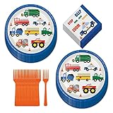 Traffic Jam Paper Dinner Plates, Lunch Napkins, and Forks For Transportation Vehicle Cars and Trucks Theme Party (Serves 16)