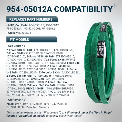 Image of [Upgraded Grip120] BlueStars 954-05012A Deck Belt | Aramid Cord 1 /2x136.72 | Deck Belt For 48 Inch Deck MTD Cub Cadet S48 SZ48 Gravely - Replaces 954-05012 754-05012A 754-05012 07200524