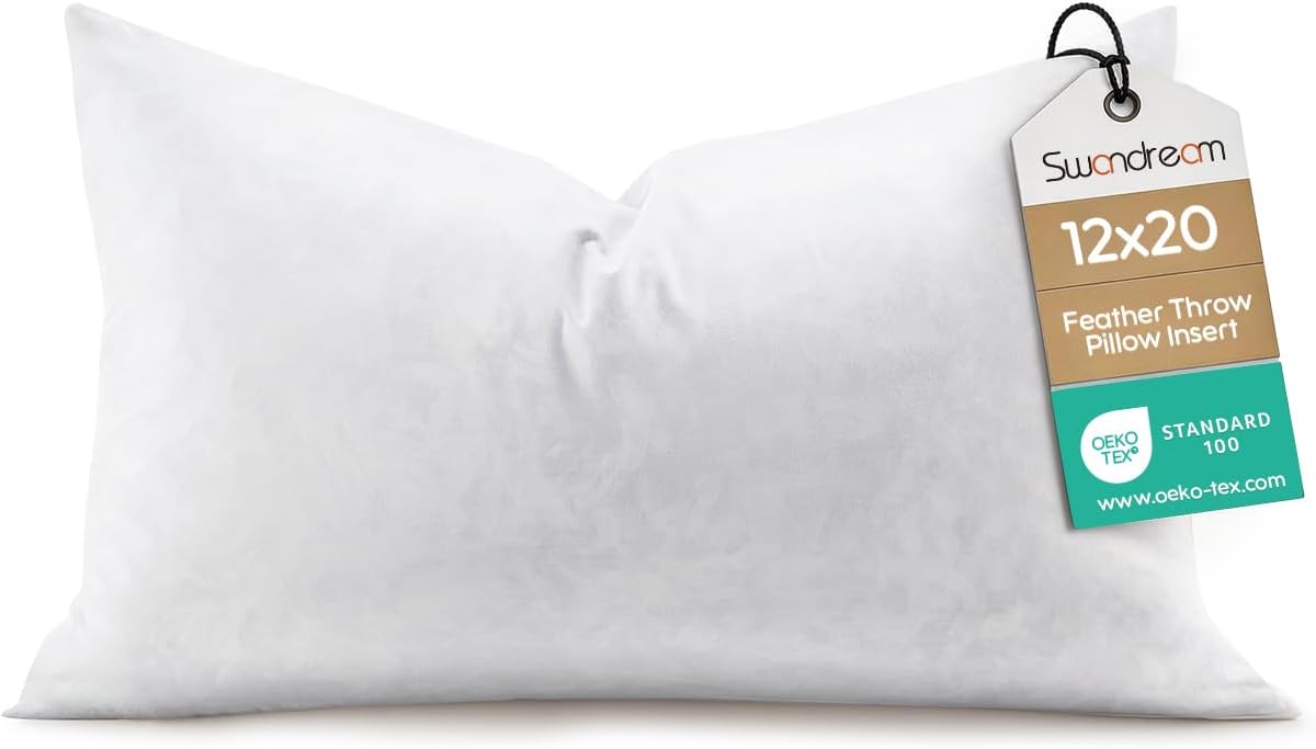 12×20 Feather Lumbar Pillow Insert, Decorative Throw Pillow Insert for Covers, Fuller Fit with Soft Support for Bed and Couch 12×20 Feather Lumbar Pillow Insert, Decorative Throw Pillow Insert for Covers, Fuller Fit with Soft Support for Bed and Couch
