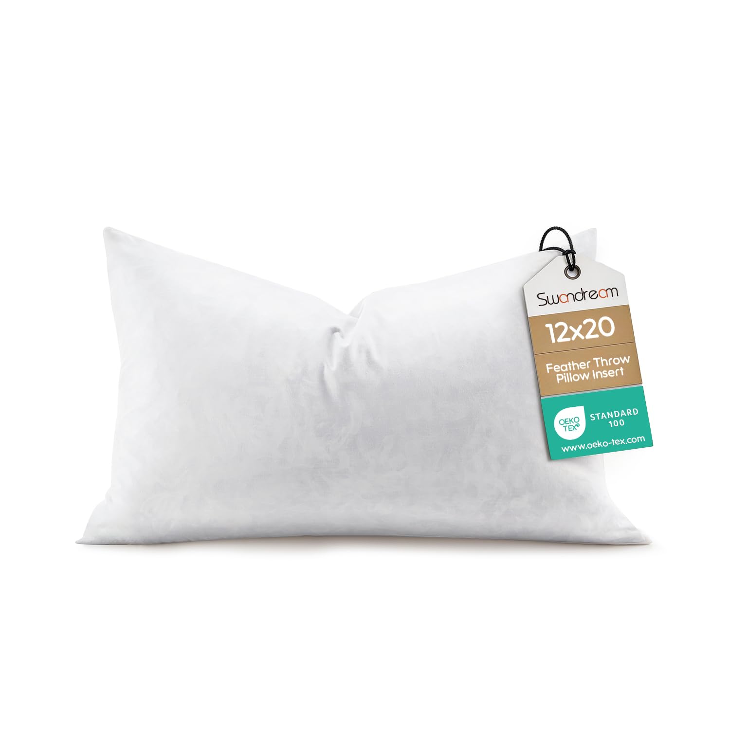 12x20 feather lumbar pillow insert, decorative throw pillow insert for covers, fuller fit with soft support for bed and couch