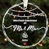 Wedding gifts for couple first christmas as mr mrs 2024 ornament crystal 3 married ornament for newlyweds bride mr mrs gift bridal shower gift wedding keepsake with gift box  urban country home decor