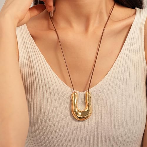 Aonklot Boho Necklaces for Women Chunky Cord Necklaces with Gold Pendant Statement Hollowed Heart Necklace Boho Jewelry Birthday Jewelry Gifts Trendy Stuff Accessories2