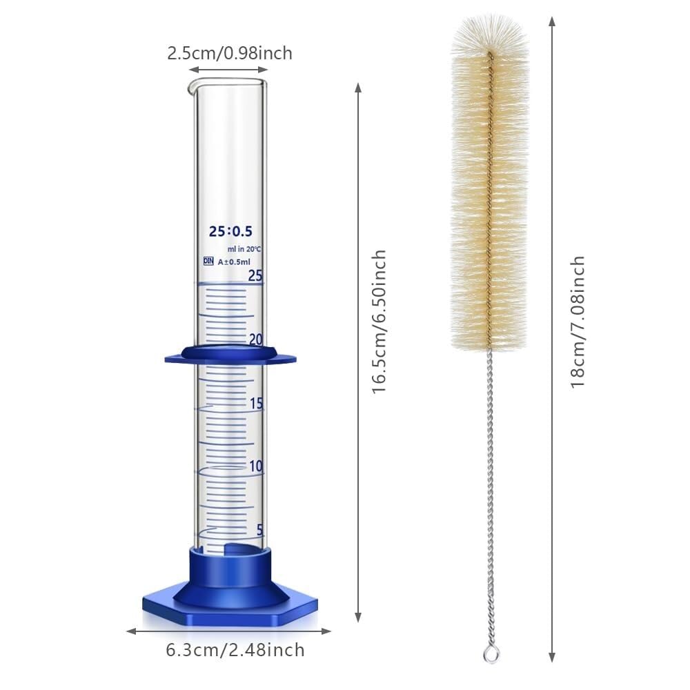 Probeta de Laboratorio para Ciencias, Juego de Cilindros graduados de Vidrio de borosilicato con Cepillo, 5-250 ml(10 pcs 25ML)