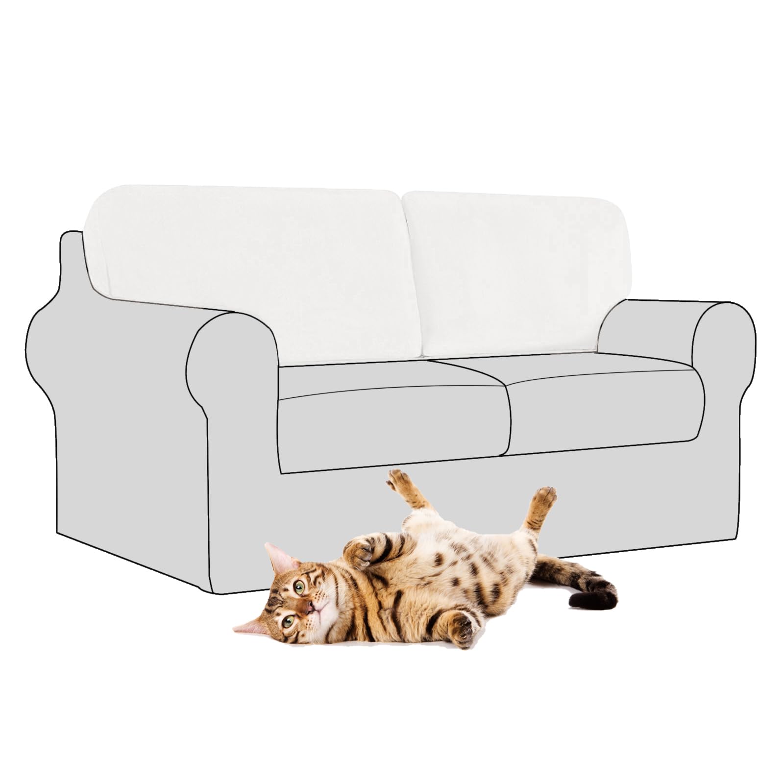 SYLC Stretch Velvet Sofa Backrest Cover, Back Cushion Covers Non-Slip Sofa Cushion Slipcovers for Couch Chesterfield Caravan RV Dinette (White,2 pcs Rectangle M)
