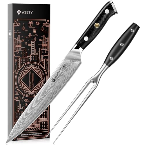 Carving Knife Set 2PCS: Damascus Carving Knife and Fork Set, Carv...