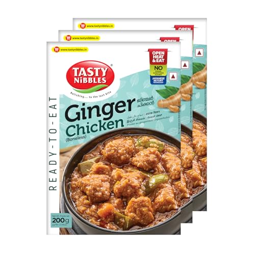 Image of Tasty Nibbles Ready to Eat Ginger Chicken 200g | Open Heat & Eat | Non-Vegetarian | No Added Preservatives | Japanese Retort Technology [Pack of 3]