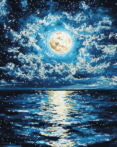 Peinture Diamant Lune et océan MIRONS 40x50cm avec kit Diamond Painting 5D complet