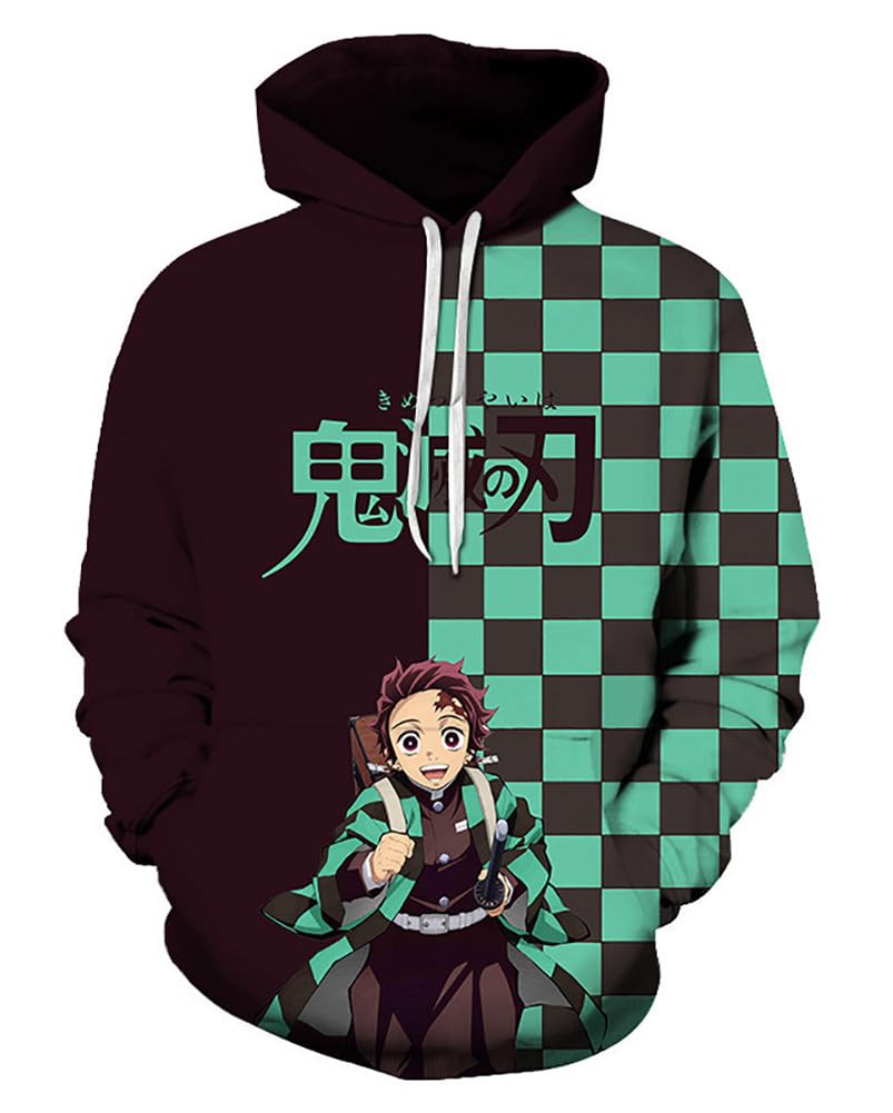 Satdflie Anime Demon Slayer Bedruckter Hoodie Männer Frauen Harajuku Pullover mit Deckenärmeln Unisex Casual Hooded Tops
