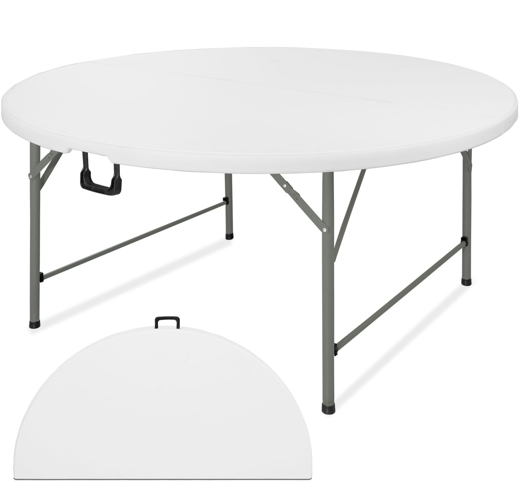 5 FT Round Folding Tables with Carrying Handle 60 inch Heavy Duty Portable Plastic Commercial Table Steel Legs for Party, Dining, Wedding, Events, Picnic Indoor, Outdoor (White,1 Pack)