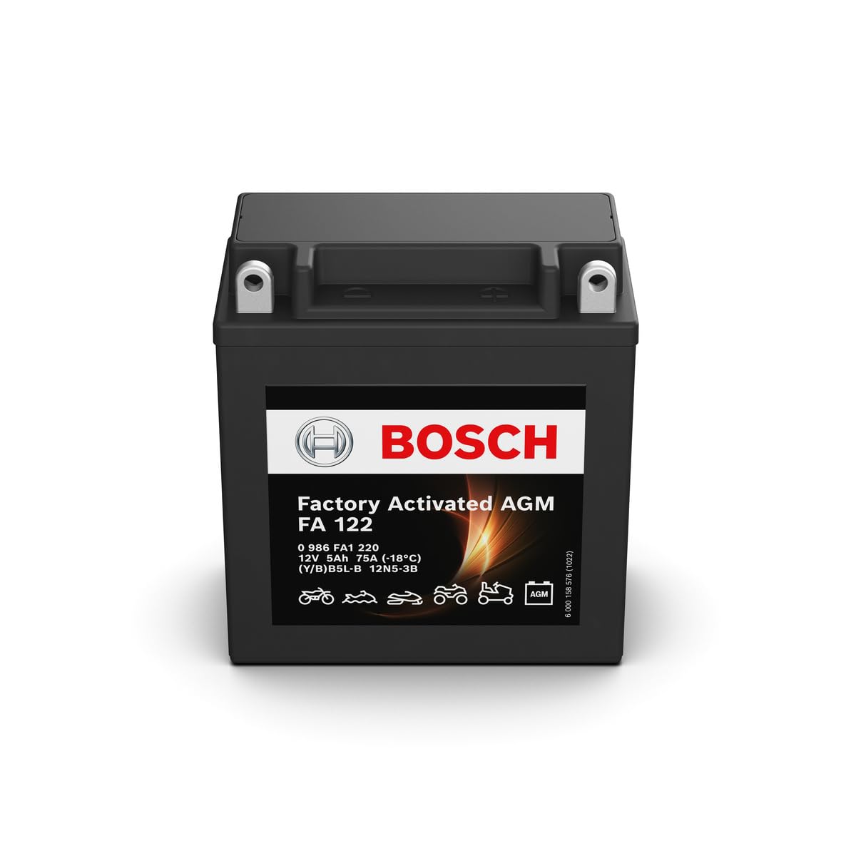 Bosch FA122 - Batería para Motocicletas AGM - 12V 75A 5Ah - Adecuada para motocicletas, motos de enduro, scooters, quads, motos de agua - Compatible M4F18, BB5L-B, 12N5-3B