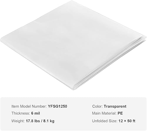 Miniatura 7 de VEVOR Lámina de plástico para invernaderos de 12 x 50 pies, 6 mil de grosor, 4 años, resistente a los rayos UV, cubierta de polietileno transparente