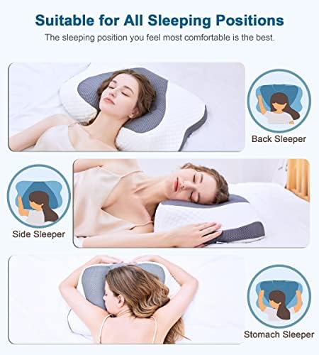 LUJII Cervical Pillow for Neck Pain Relief, Ergonomic Pillow for Back, Side or Stomach Sleeper, Odorless Bamboo Charcoal Memory Foam Core, Skin-friendly & Breathable Pillowcase, Queen Size, Gray