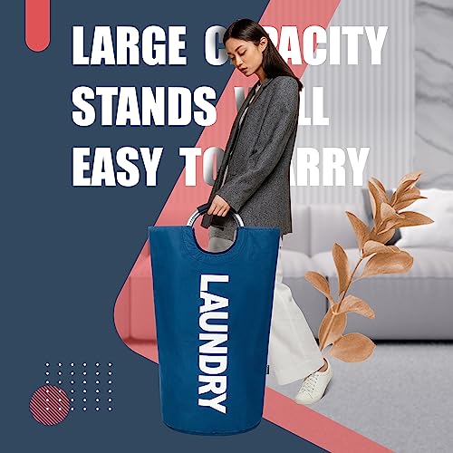 Caroeas 100L Laundry Basket,Large Laundry Hamper, Laundry Bag with Padded Handles, Clothes Hamper Stands Up Well, Collapsible Free Standing Easy Storage Washing Bin (Navy Blue,100L) by Caroeas - Used condition - Image 2