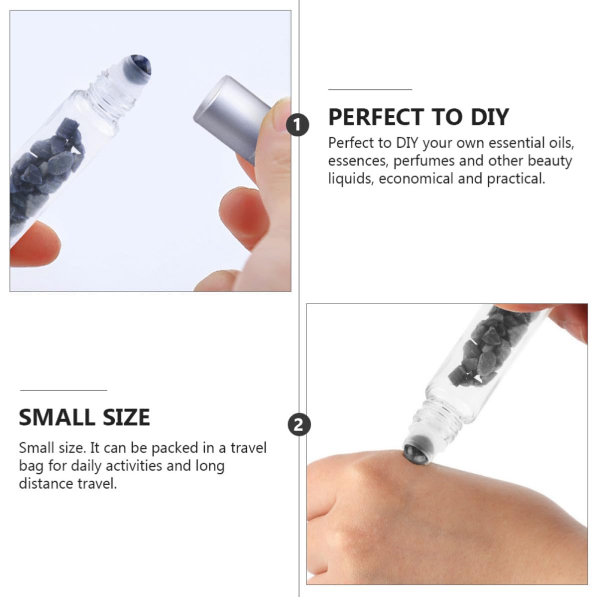 VICASKY 30 Stück Glas Rolle On Flasche 10ml mit Naturkristall,