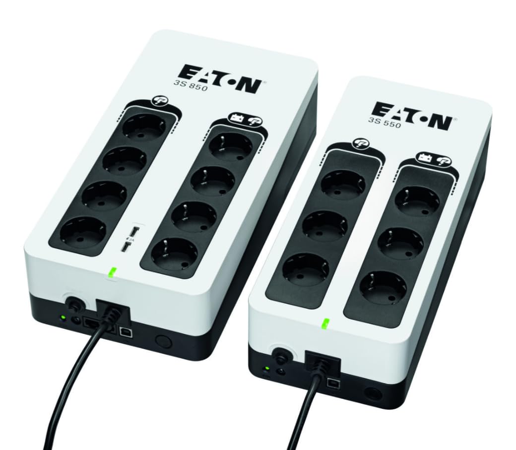 Eaton 3S UPS 550 DIN - Off-Line UPS - 3S550D - Sistema de alimentación ininterrumpida SAI - 550 VA - 6 Salidas Tipo DIN - Off-Line - Negro y Blanco
