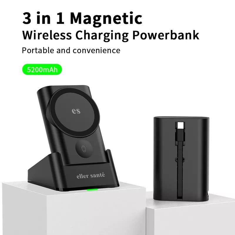 Image of eller sante Wireless Charger 3in1 23W Magnetic MagSafe Charger for iPhone 15 /15 Plus /15 Pro /15 Pro Max, iPhone 14 /14 Plus /14 Pro /Max, iPhone 13 /12 Series Fast Charging Adaptor- Black
