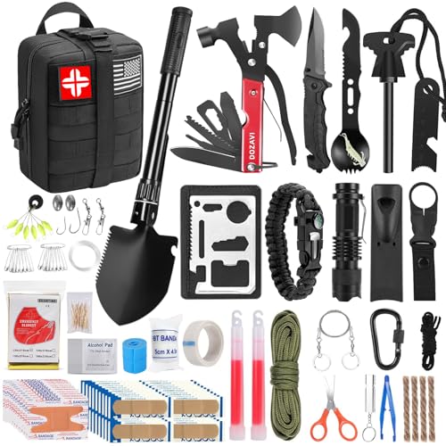 Gift for Father’s Day Men Dad Husband,142 Pcs Survival Kit and First Aid Kit, Professional Emergency Kits Survival Gear and Equipment with Molle Pouch, for Men Women Camping Outdoor Adventures