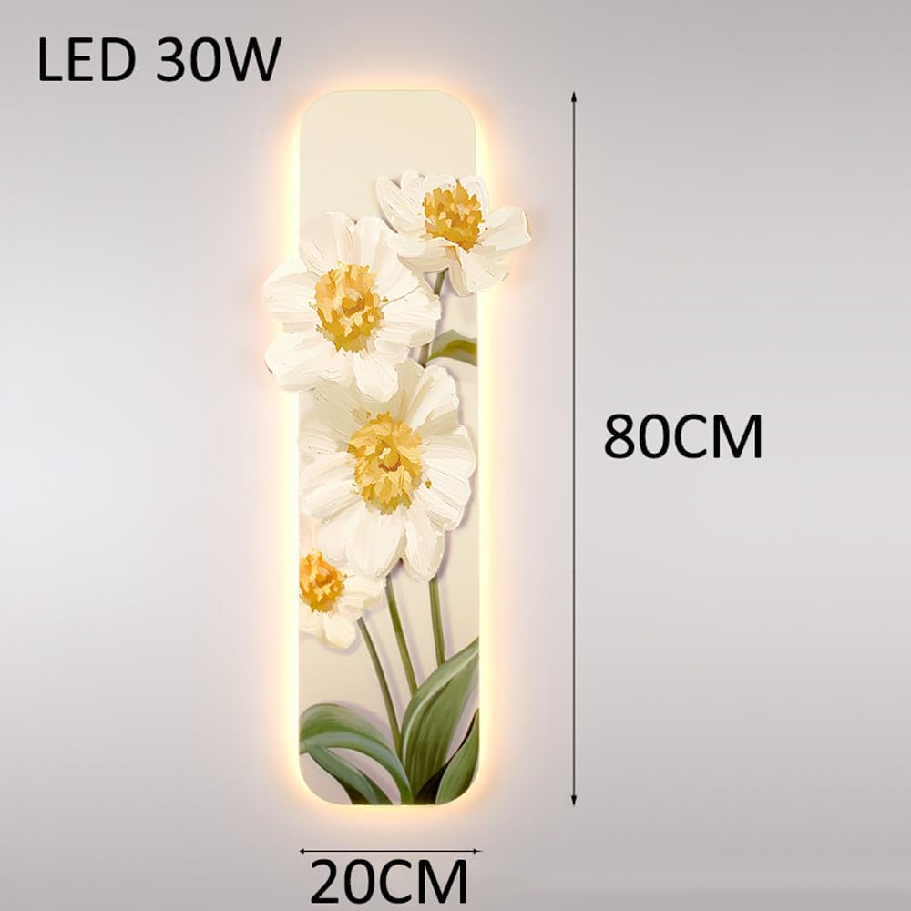 Home Decoration LED Wall Lights for Hallway Indoor Oil Painting Flowers Modern Wall Lamp 30W Dimmable Long Linear Wall Sconce for Bedrooms Hotels Living Room Hallway Cloakroom Porch