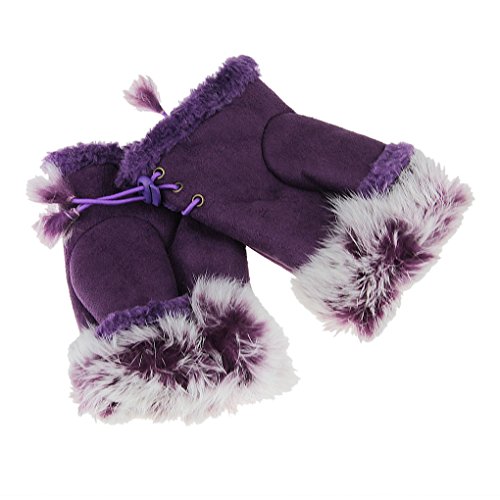 Greenery Womens Fingerless Gloves Faux Fur Winter Warm Mittens Half Finger Suede Leather Short Gloves Christmas Gift2