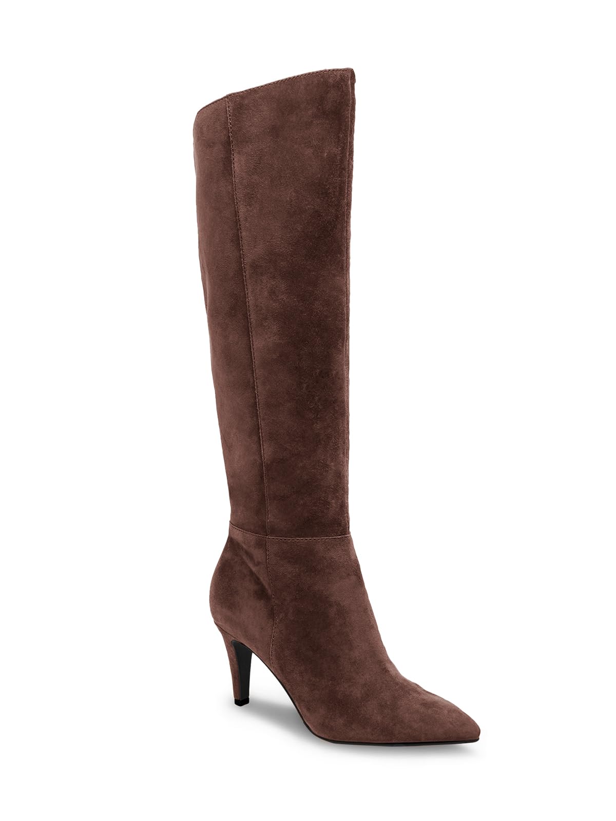 Coutgo Womens Wide Calf Knee High Boots Stiletto High Heel Pointed Toe Side Zipper Suede Long Boots Winter