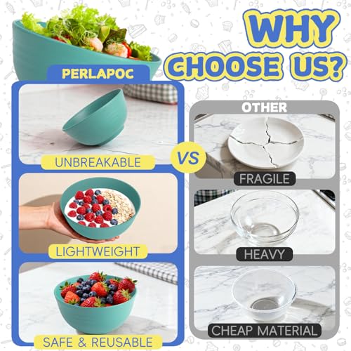 Image of Wheat Straw Bowls Set of 6, 26 OZ Unbreakable Cereal Bowls for Family Meals, Reusable Dishes for Soup, Salad, Snacks, Microwave and Dishwasher Safe, for Kitchen, Camping, RV, Green