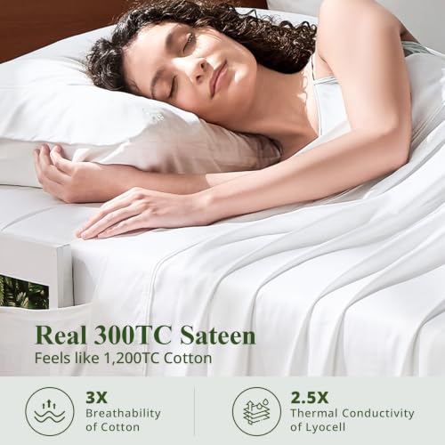 Image of Full Size Sheet Set, Viscose Bamboo Sheets for Bed Set 4pcs, 100% Viscose Derived from Bamboo, Hotel Luxury Silky & Cooling for Hot Sleepers, Deep Pocket Up to 17 inch, White