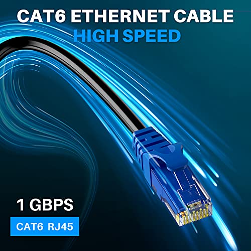 Image of Adoreen Cat 6 Outdoor Ethernet Cable 200 Ft Black, High Speed Heavy Duty Long Internet Network Cable for POE Camera Cat 5 5e RJ45 LAN Patch Cable Cord, Sturdy Waterproof Direct Burial+25 Ties