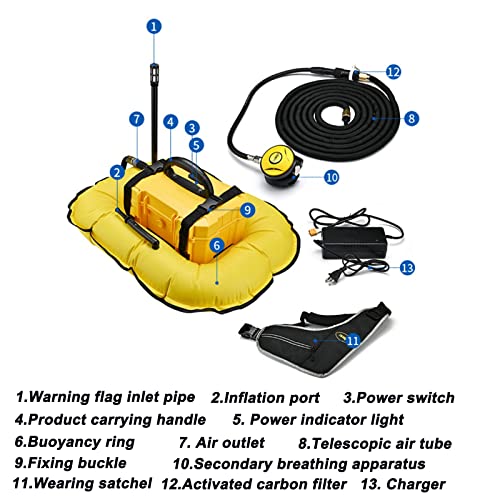 uur duikventilator, draagbaar oplaadbaar duiksysteem zonder tank, waterdichte luchtcompressor met rekbare slang voor goud zoeken onder water, avontuurlijke schattenjacht (D300B) - Image 7