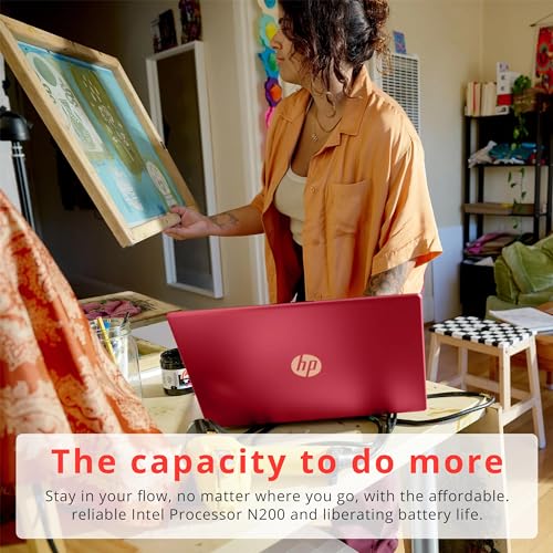 Image of HP 15.6 inch HD Anti-Glare Everyday Laptop, Intel N200 Pentium Processor, 16GB RAM, 128GB PCIe SSD, 1 Year Free Office 365, Intel UHD Graphics, Wi-Fi 6, Windows 11, Scarlet Red, 32GB Hotface USB Card